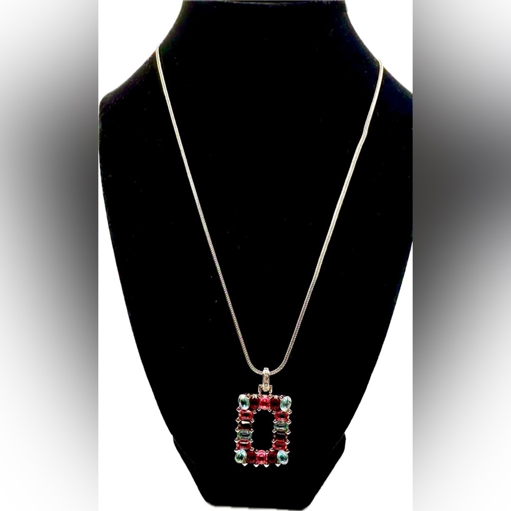 Elegant Swarovski Silver Tone Pendant Necklace-Multicolored-Excellent Condition.